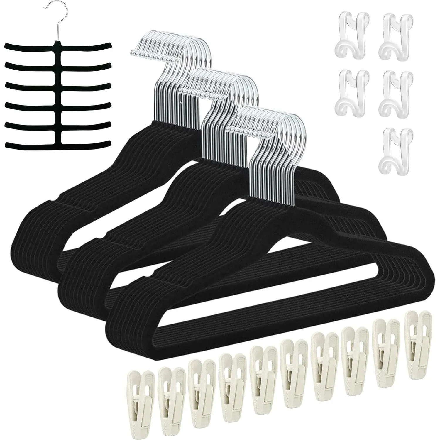 Tycom Clothes Hangers (50 Pack) Velvet - Ultra Thin Space Saving Coats Clothes Hangers Non-Slip Suit Hangers with 360 Degree Swivel Hook Hold Up-to 5KG for Jackets, Pants, Dress- 50p Grey