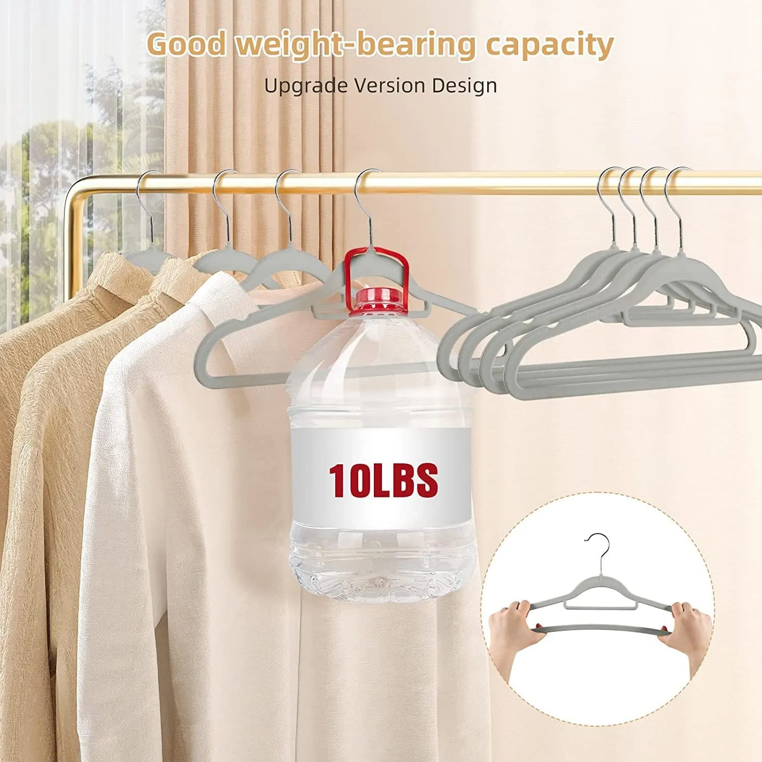 Tycom Clothes Hangers (50 Pack) Velvet - Ultra Thin Space Saving Coats Clothes Hangers Non-Slip Suit Hangers with 360 Degree Swivel Hook Hold Up-to 5KG for Jackets, Pants, Dress- 50p Grey