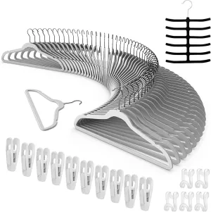 Tycom Clothes Hangers (50 Pack) Velvet - Ultra Thin Space Saving Coats Clothes Hangers Non-Slip Suit Hangers with 360 Degree Swivel Hook Hold Up-to 5KG for Jackets, Pants, Dress- 50p Grey