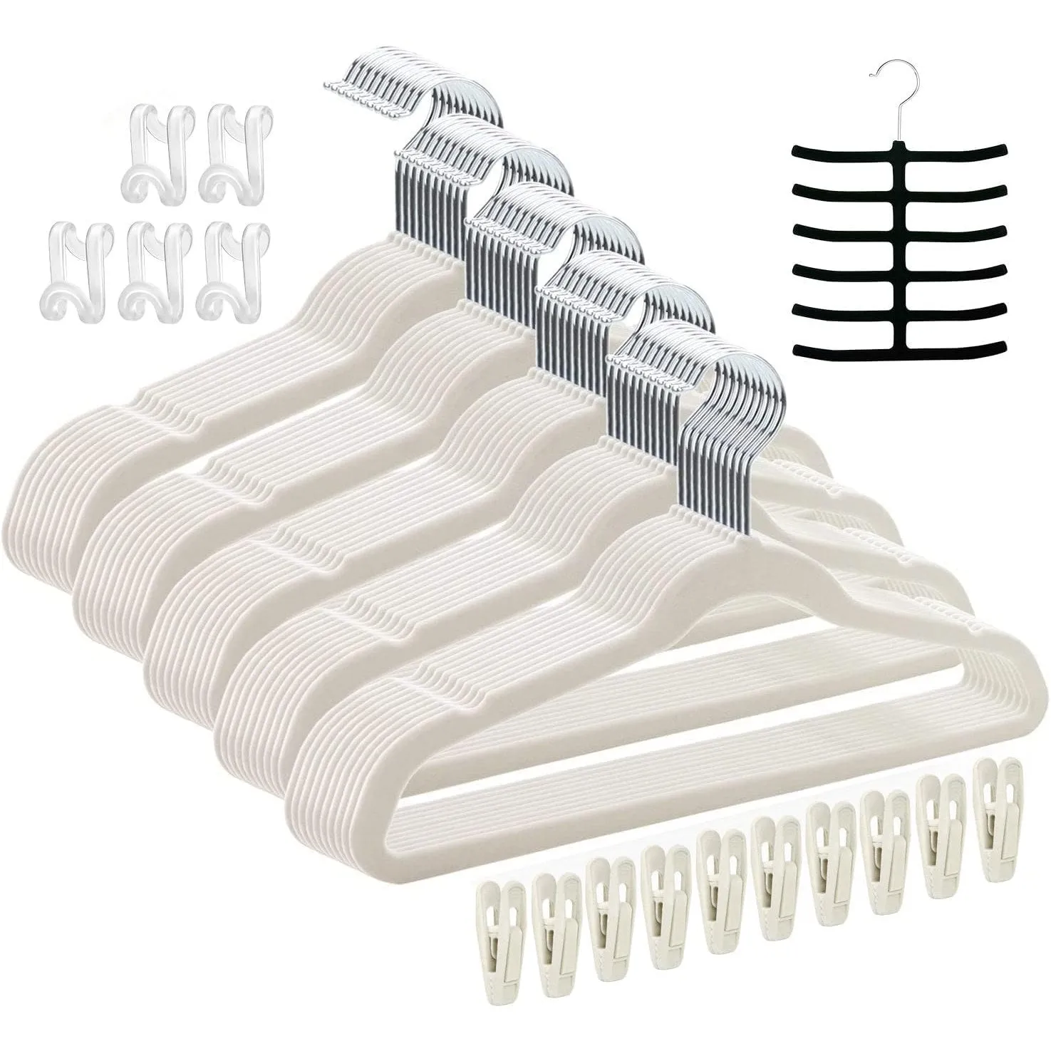 Tycom Clothes Hangers (50 Pack) Velvet - Ultra Thin Space Saving Coats Clothes Hangers Non-Slip Suit Hangers with 360 Degree Swivel Hook Hold Up-to 5KG for Jackets, Pants, Dress- 50p Grey