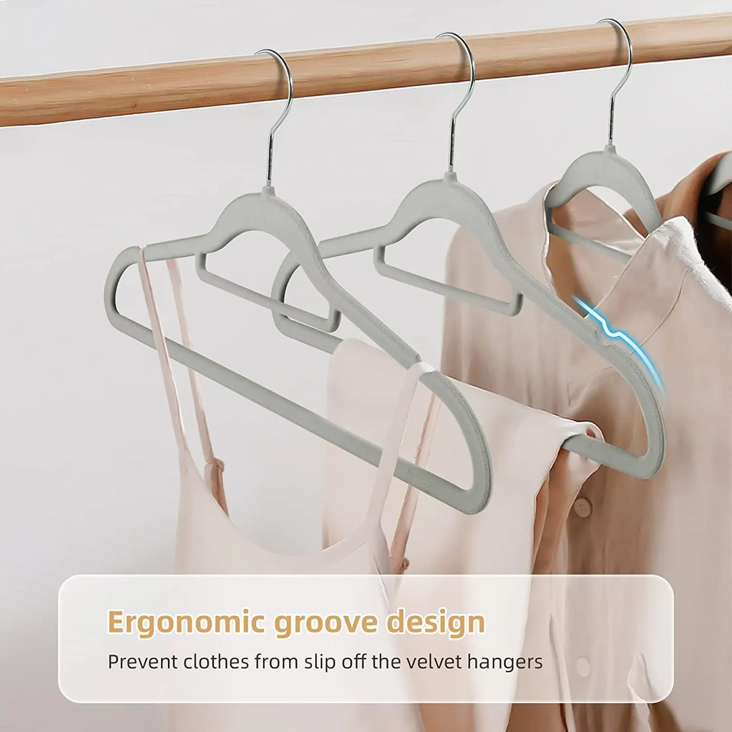 Tycom Clothes Hangers (50 Pack) Velvet - Ultra Thin Space Saving Coats Clothes Hangers Non-Slip Suit Hangers with 360 Degree Swivel Hook Hold Up-to 5KG for Jackets, Pants, Dress- 50p Grey