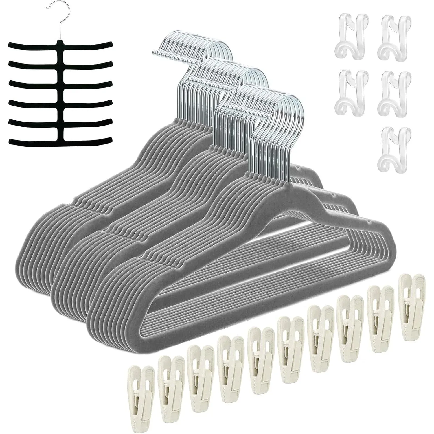 Tycom Clothes Hangers (50 Pack) Velvet - Ultra Thin Space Saving Coats Clothes Hangers Non-Slip Suit Hangers with 360 Degree Swivel Hook Hold Up-to 5KG for Jackets, Pants, Dress- 50p Grey