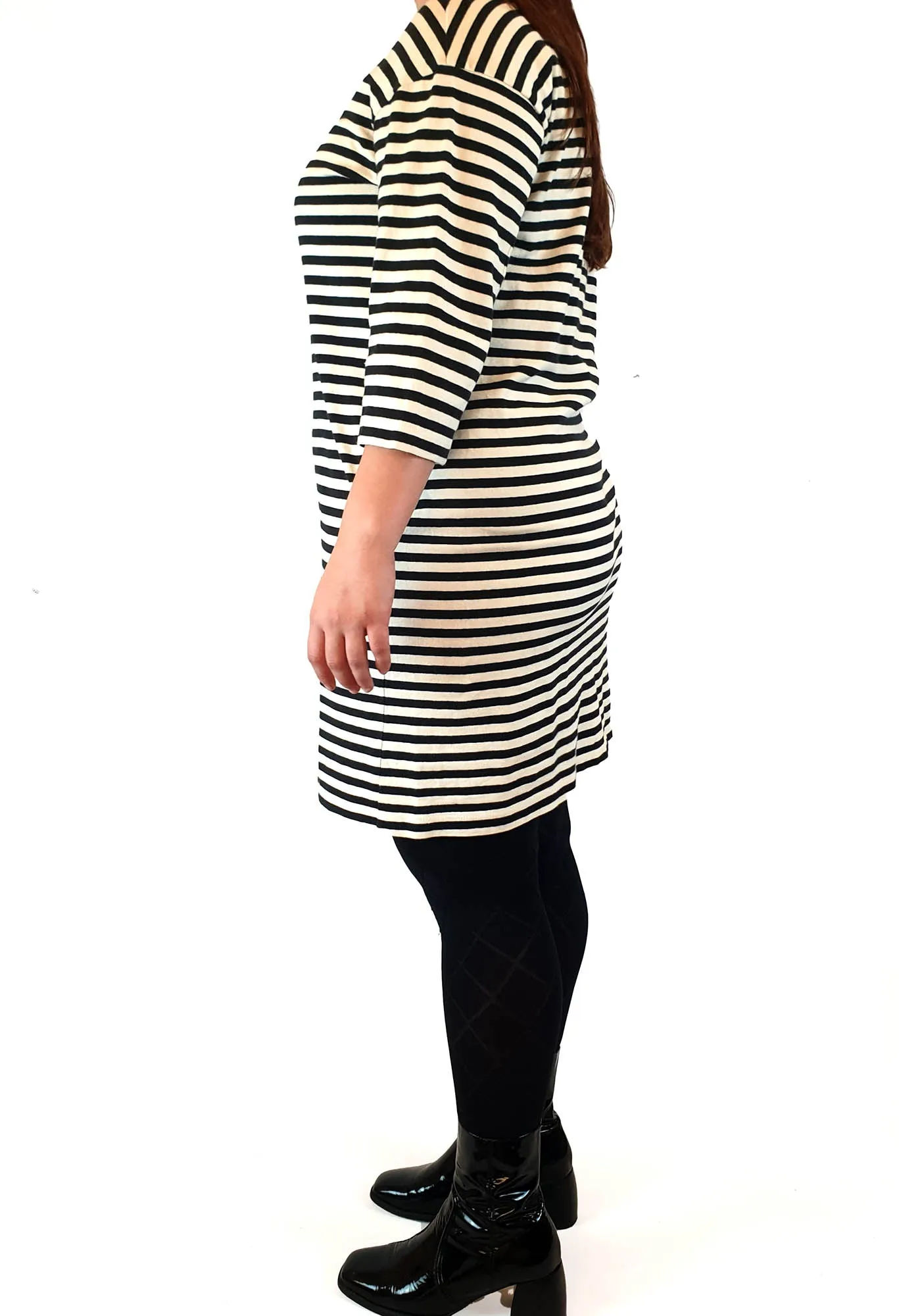Uniqlo black and white cotton striped half sleeve dress size L