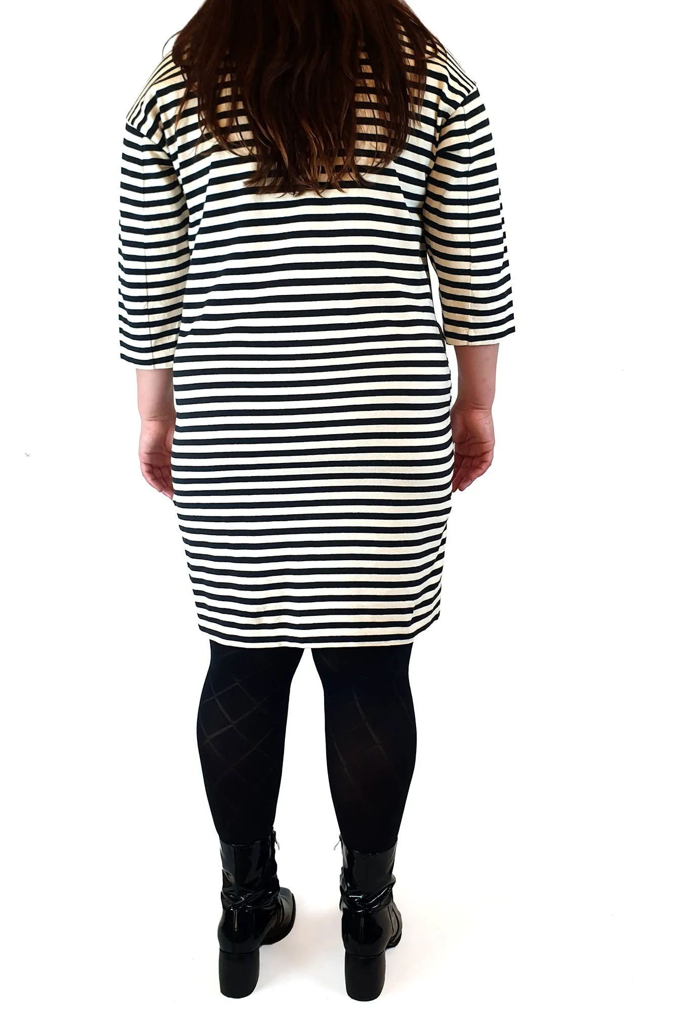 Uniqlo black and white cotton striped half sleeve dress size L