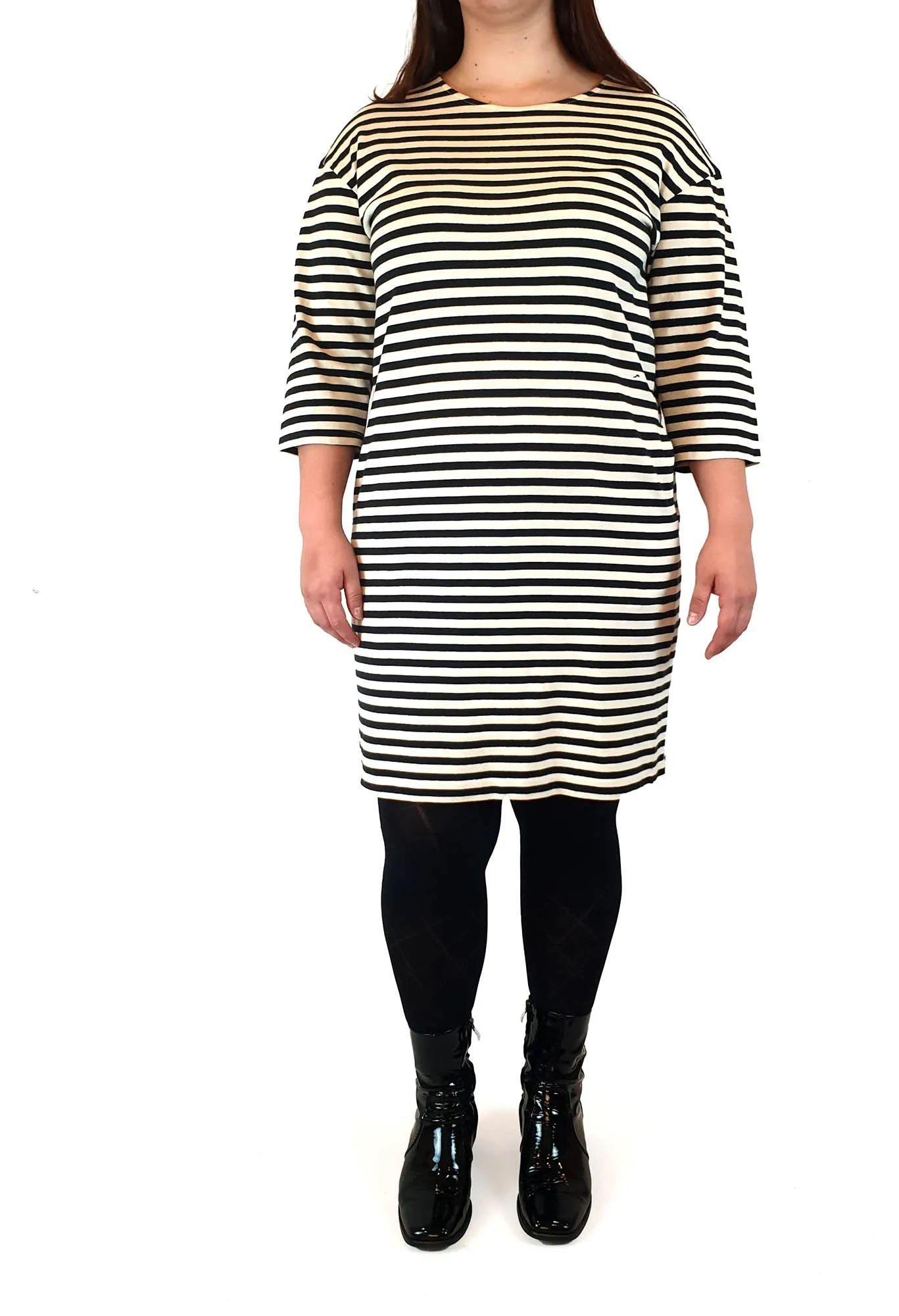 Uniqlo black and white cotton striped half sleeve dress size L