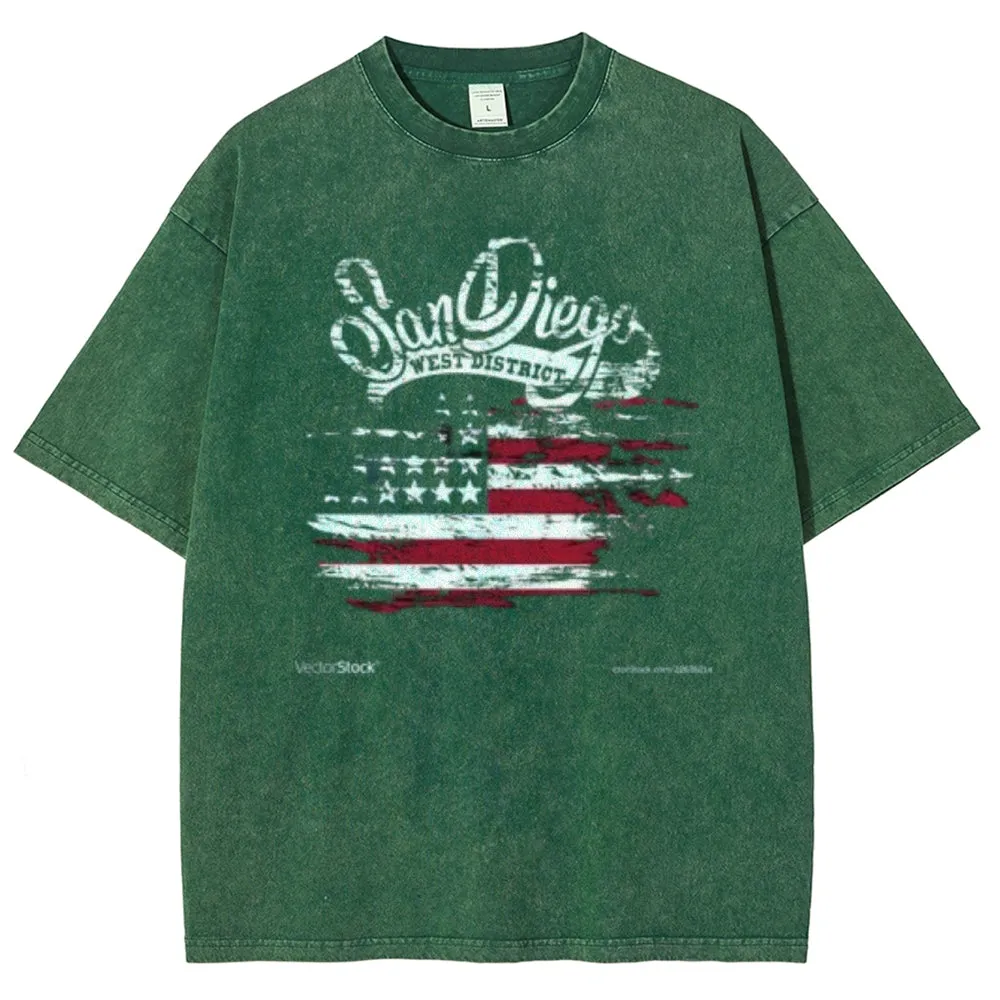 Unisex American Flag and San Diego Graphic Vintage Washed Tee