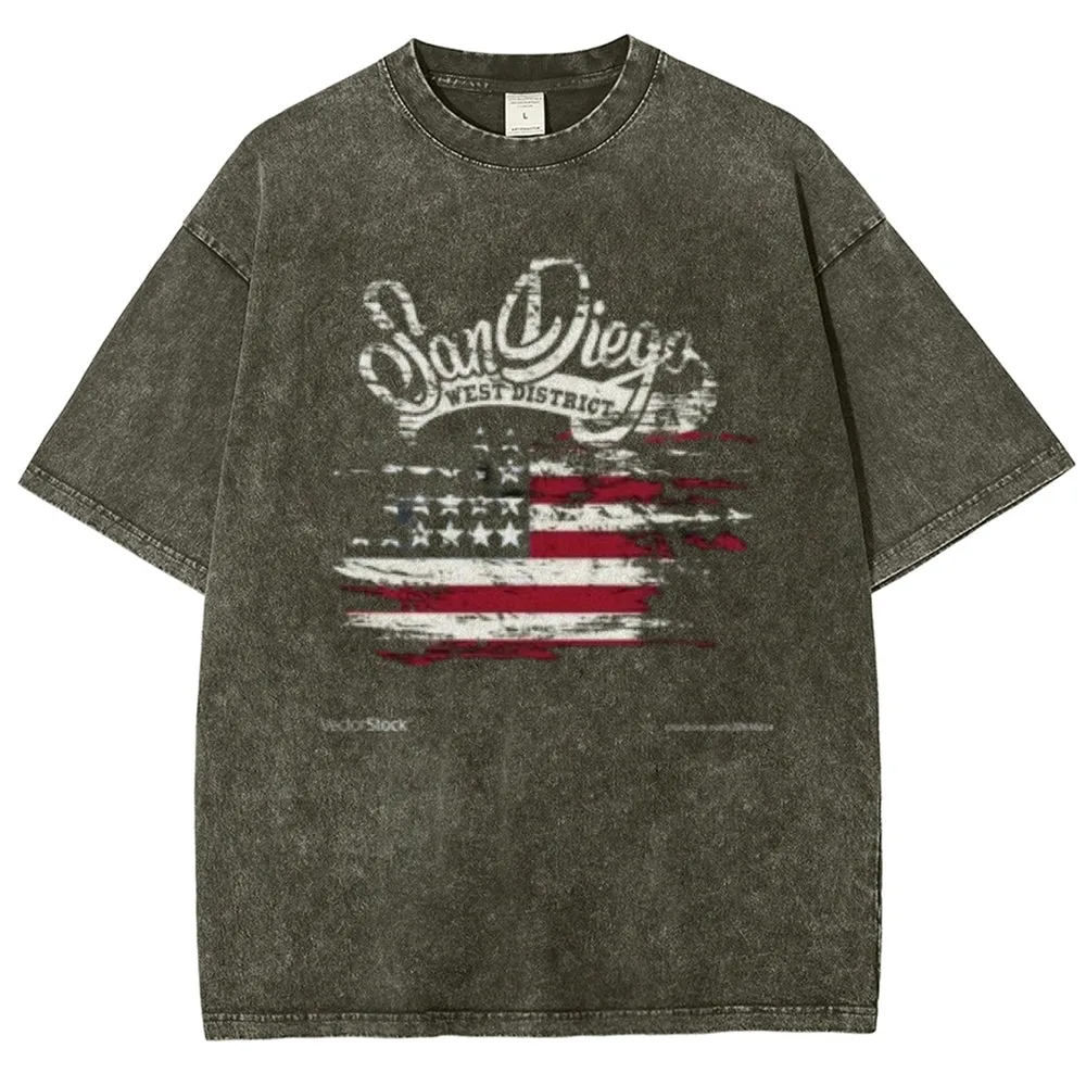 Unisex American Flag and San Diego Graphic Vintage Washed Tee