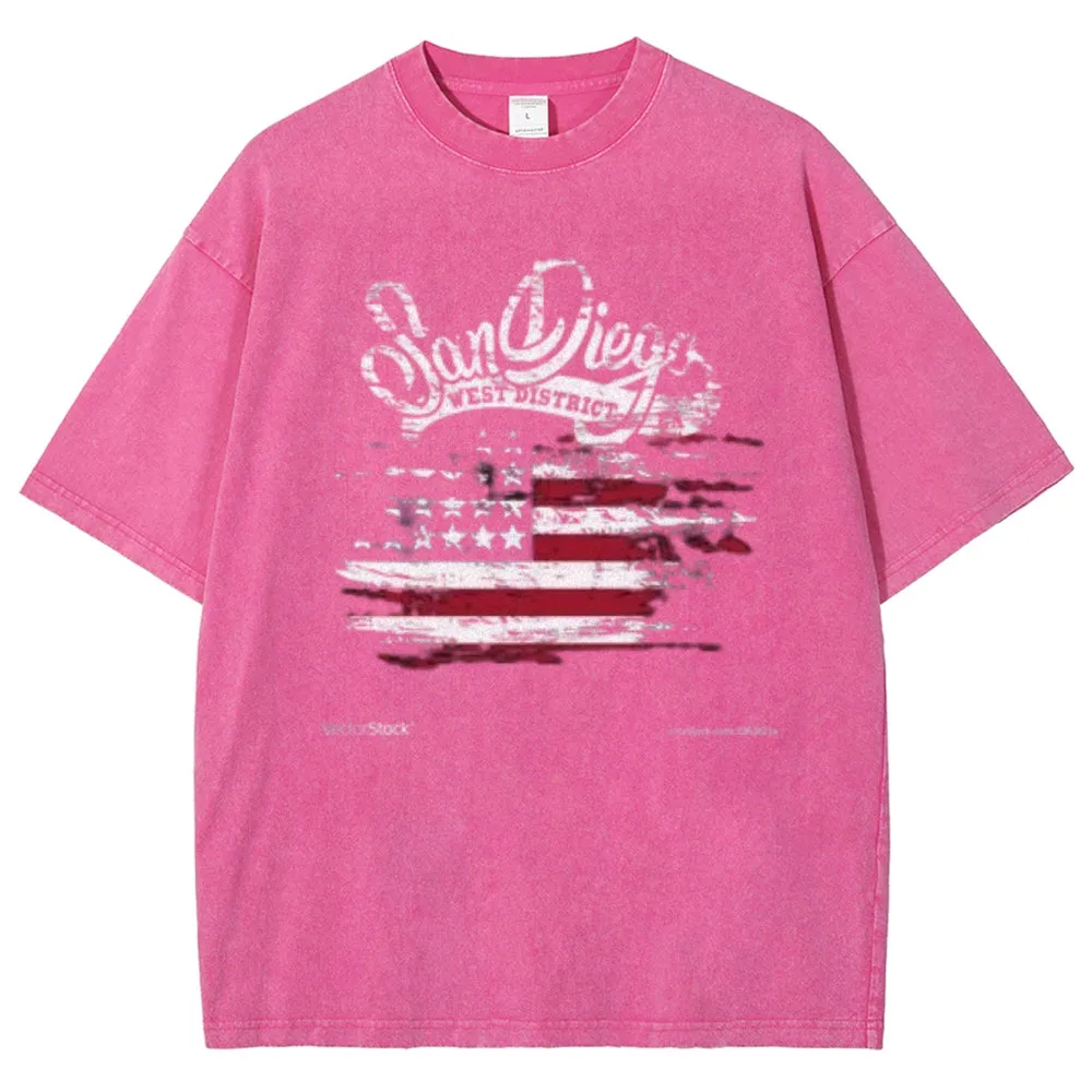 Unisex American Flag and San Diego Graphic Vintage Washed Tee