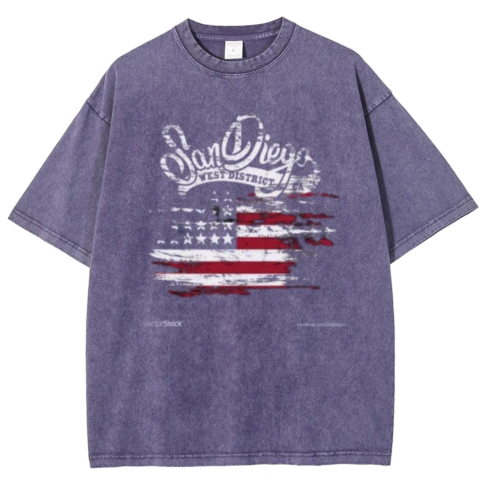 Unisex American Flag and San Diego Graphic Vintage Washed Tee