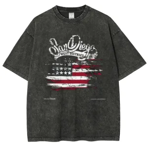Unisex American Flag and San Diego Graphic Vintage Washed Tee
