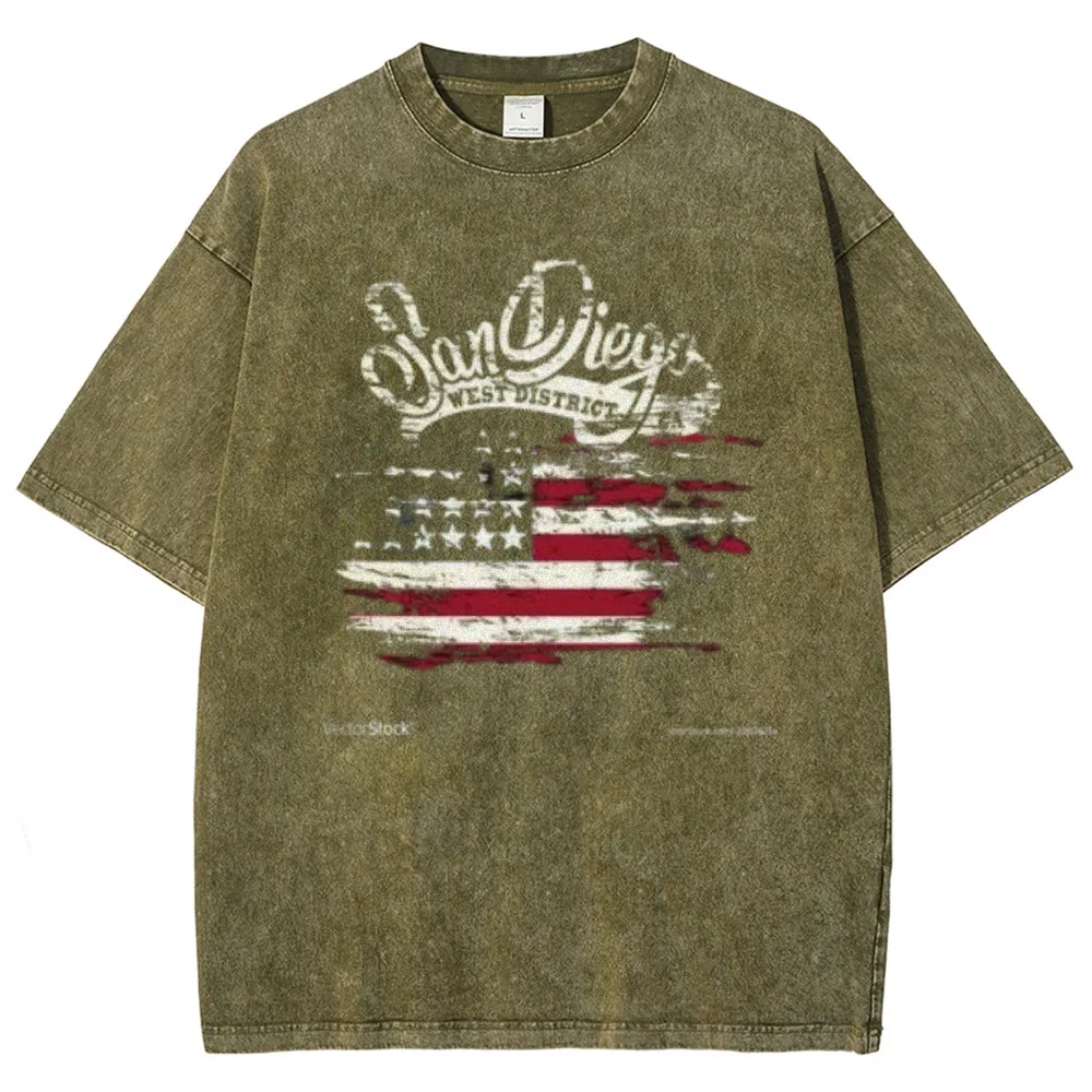 Unisex American Flag and San Diego Graphic Vintage Washed Tee