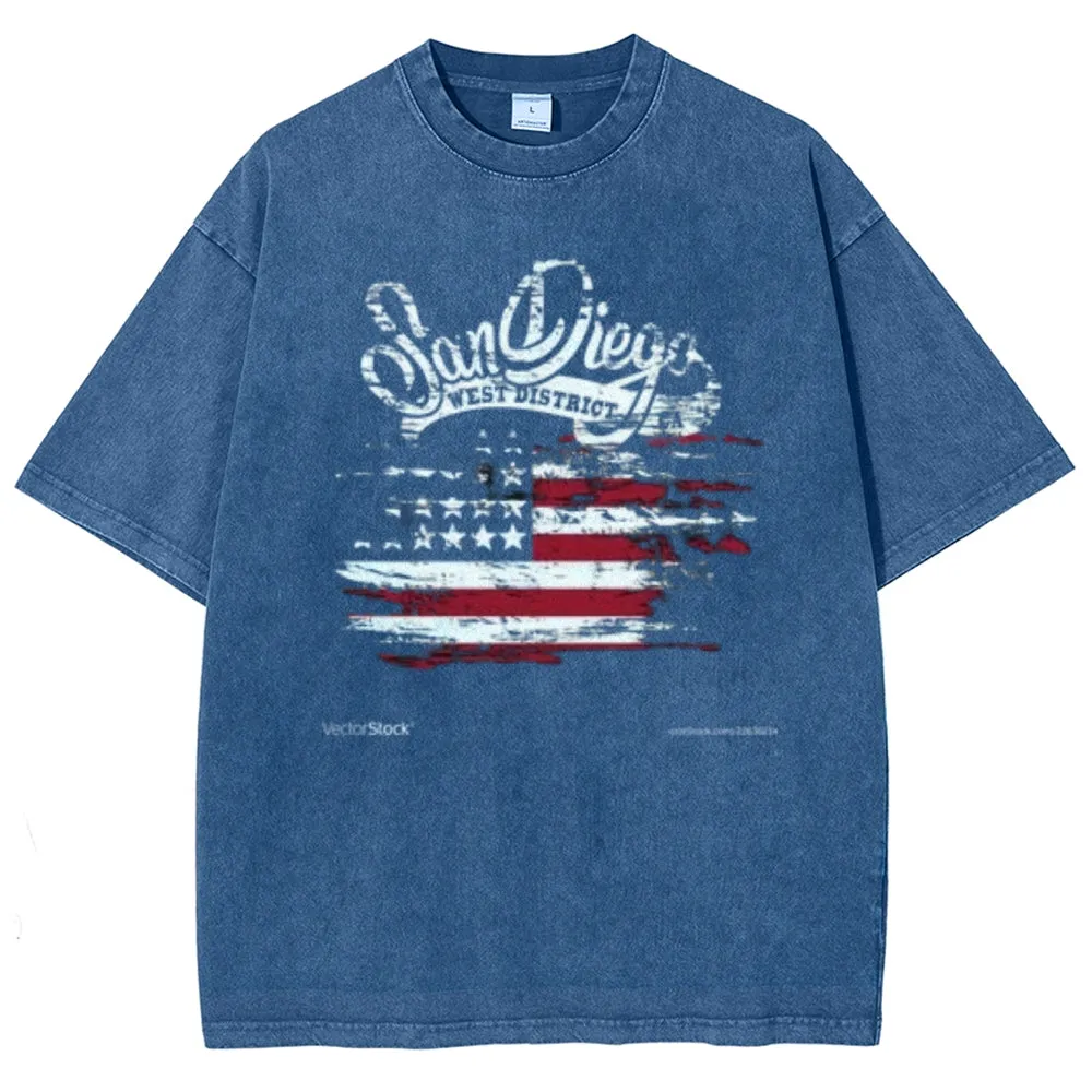 Unisex American Flag and San Diego Graphic Vintage Washed Tee