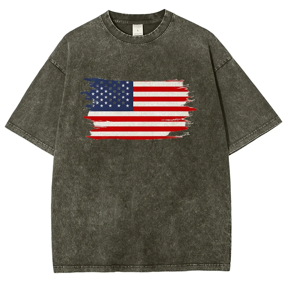Unisex American Flag Star Graphic Vintage Washed Tee