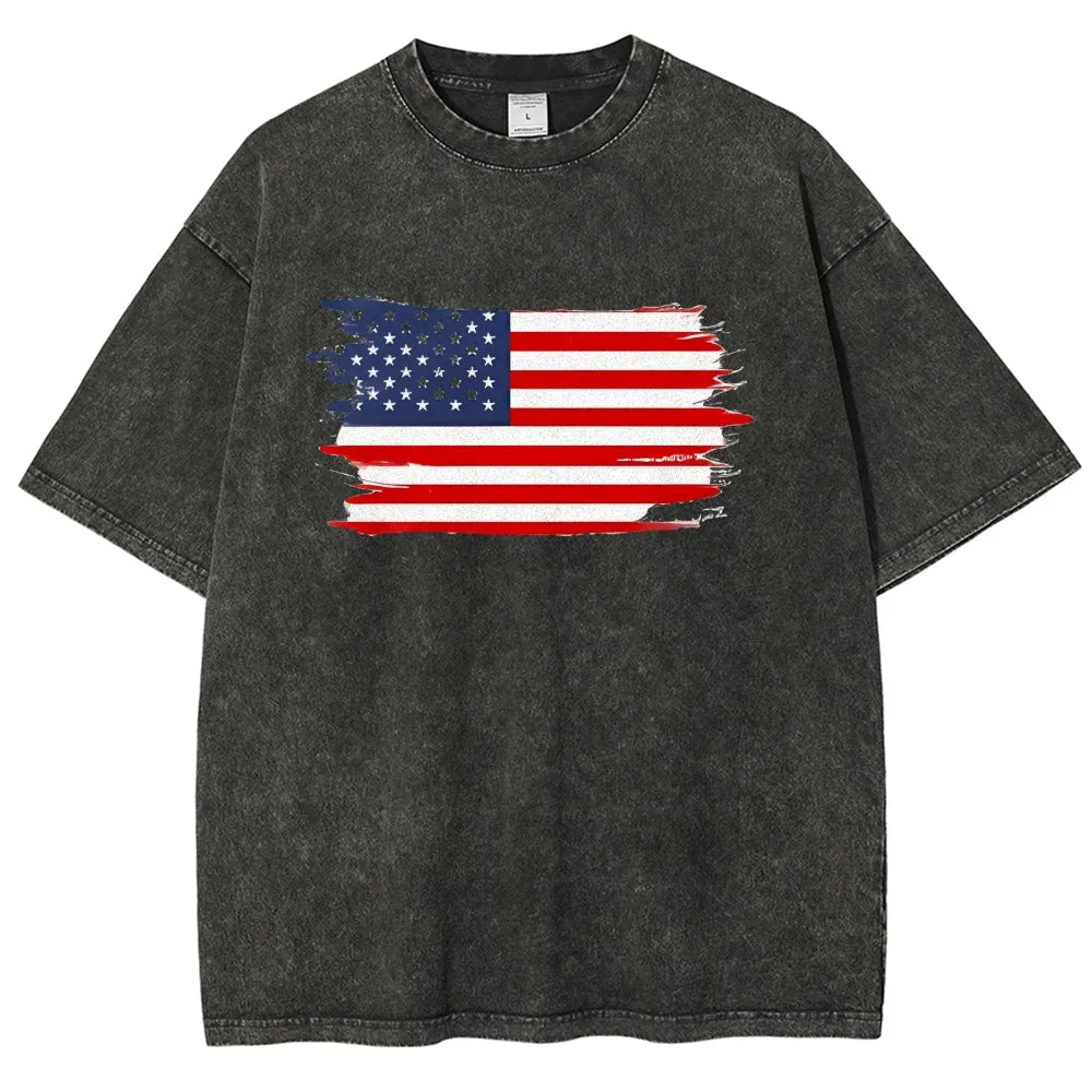 Unisex American Flag Star Graphic Vintage Washed Tee