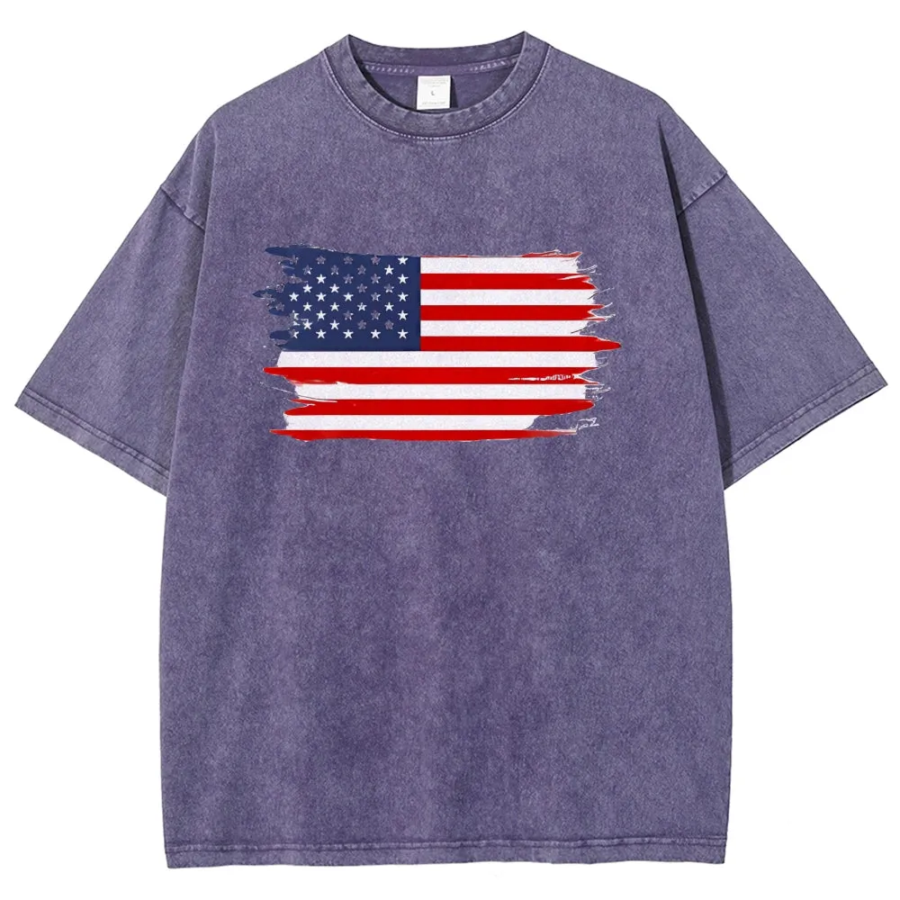 Unisex American Flag Star Graphic Vintage Washed Tee