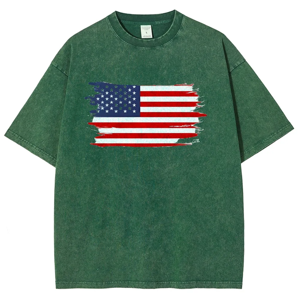 Unisex American Flag Star Graphic Vintage Washed Tee