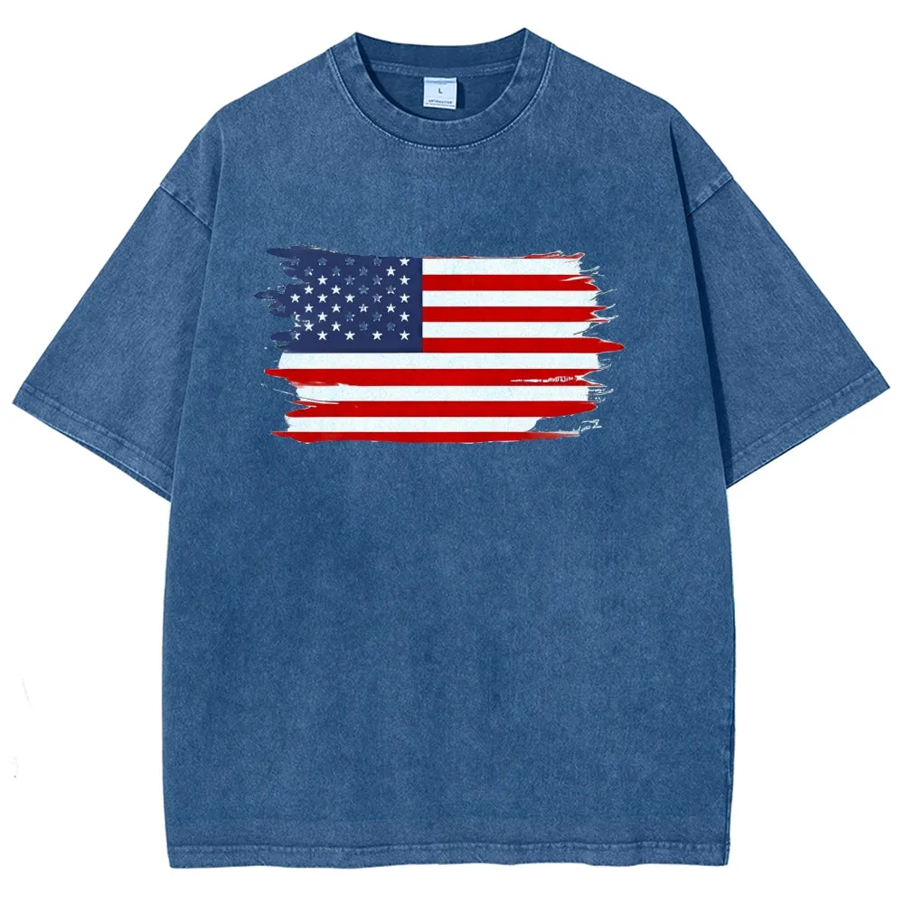 Unisex American Flag Star Graphic Vintage Washed Tee