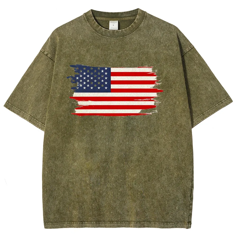 Unisex American Flag Star Graphic Vintage Washed Tee