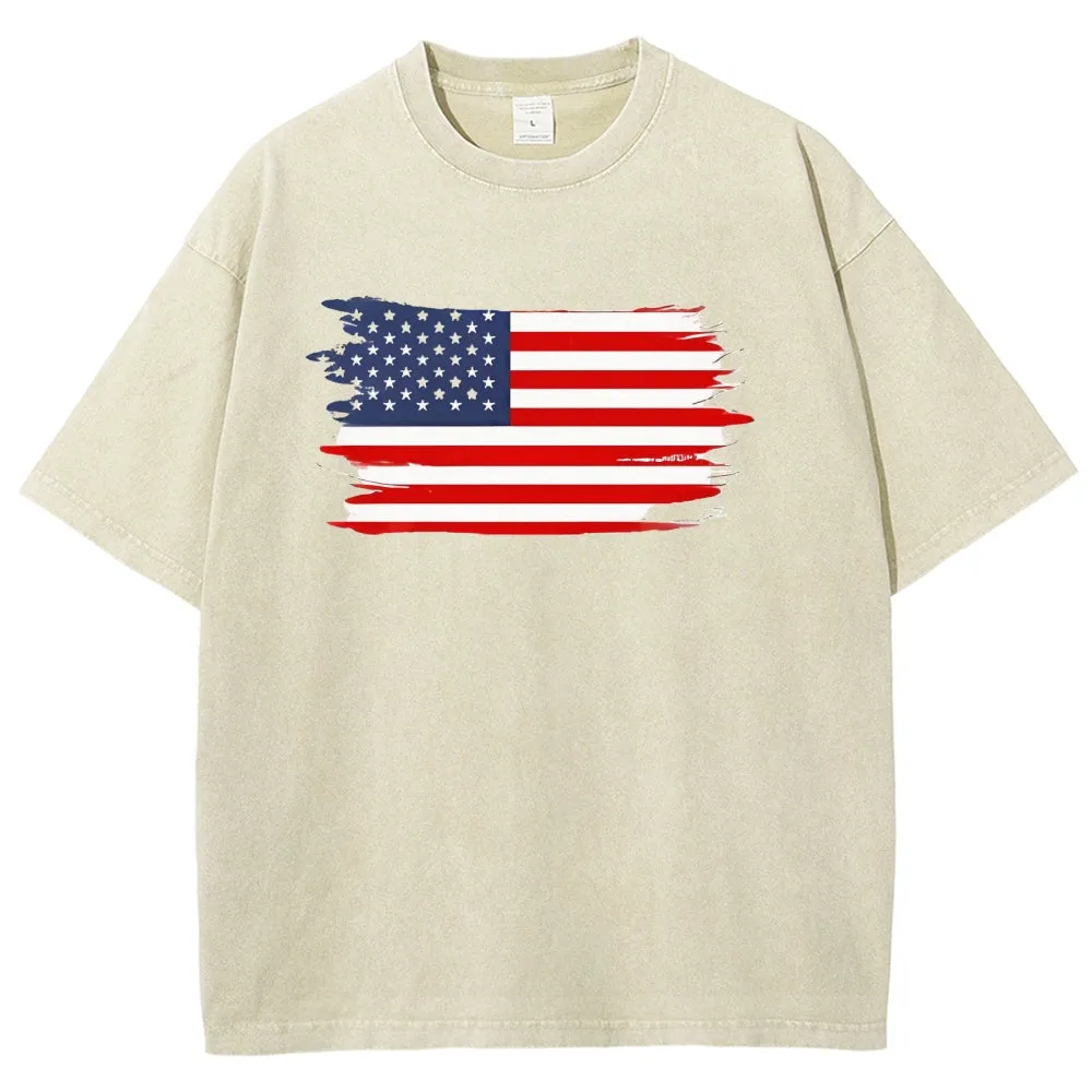Unisex American Flag Star Graphic Vintage Washed Tee