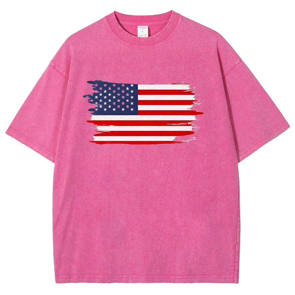 Unisex American Flag Star Graphic Vintage Washed Tee