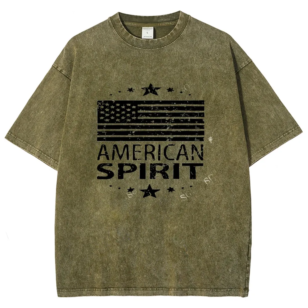 Unisex American Spirit Flag Star Graphic Vintage Washed Tee