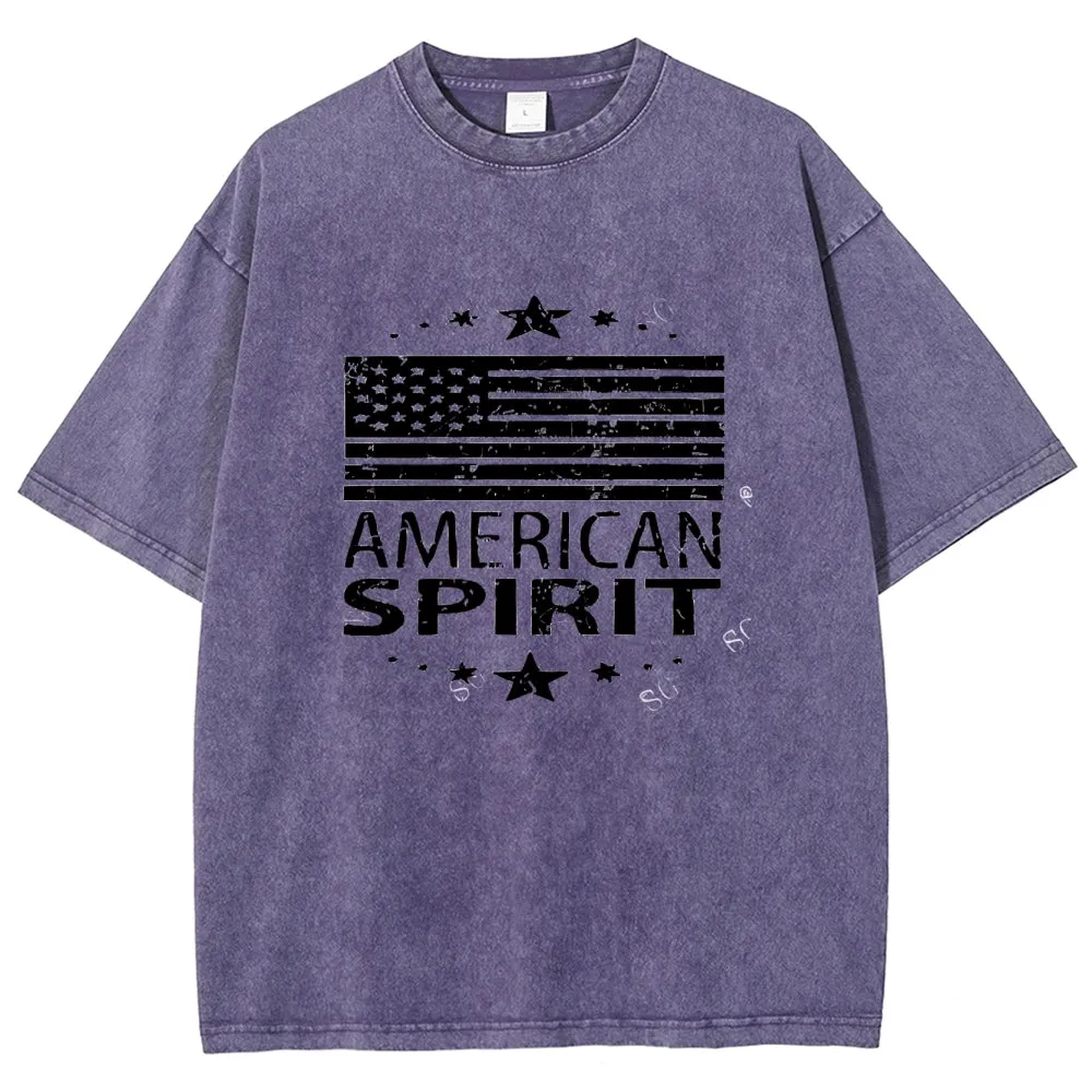 Unisex American Spirit Flag Star Graphic Vintage Washed Tee