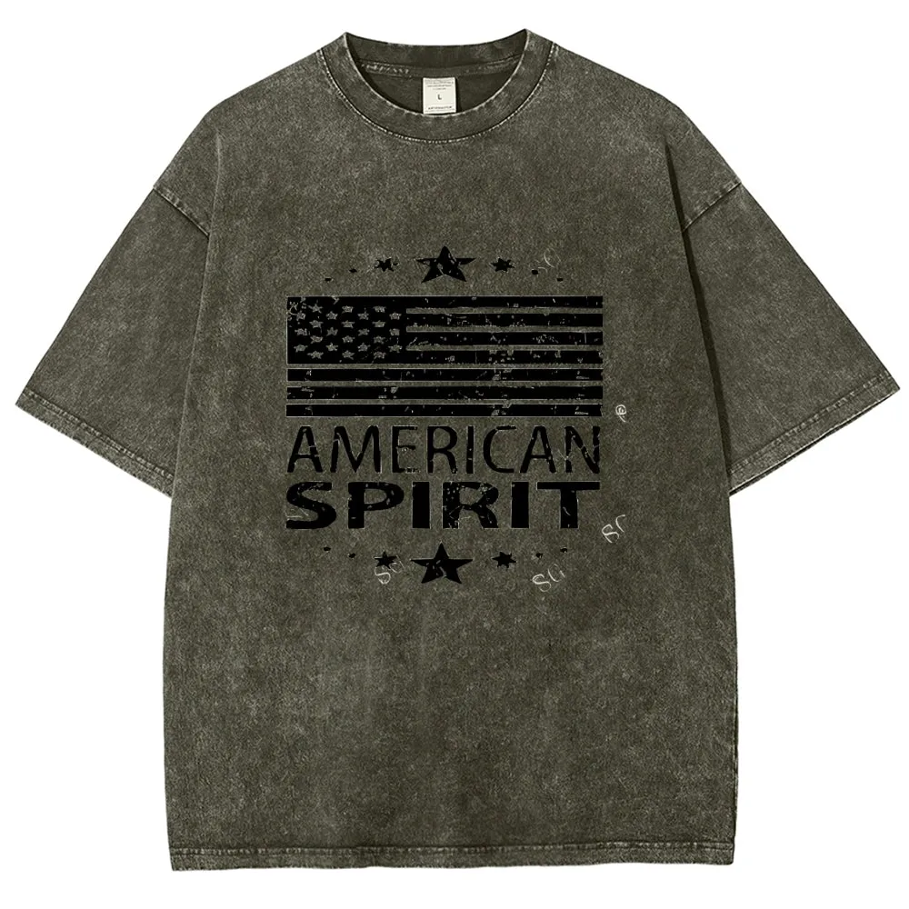 Unisex American Spirit Flag Star Graphic Vintage Washed Tee