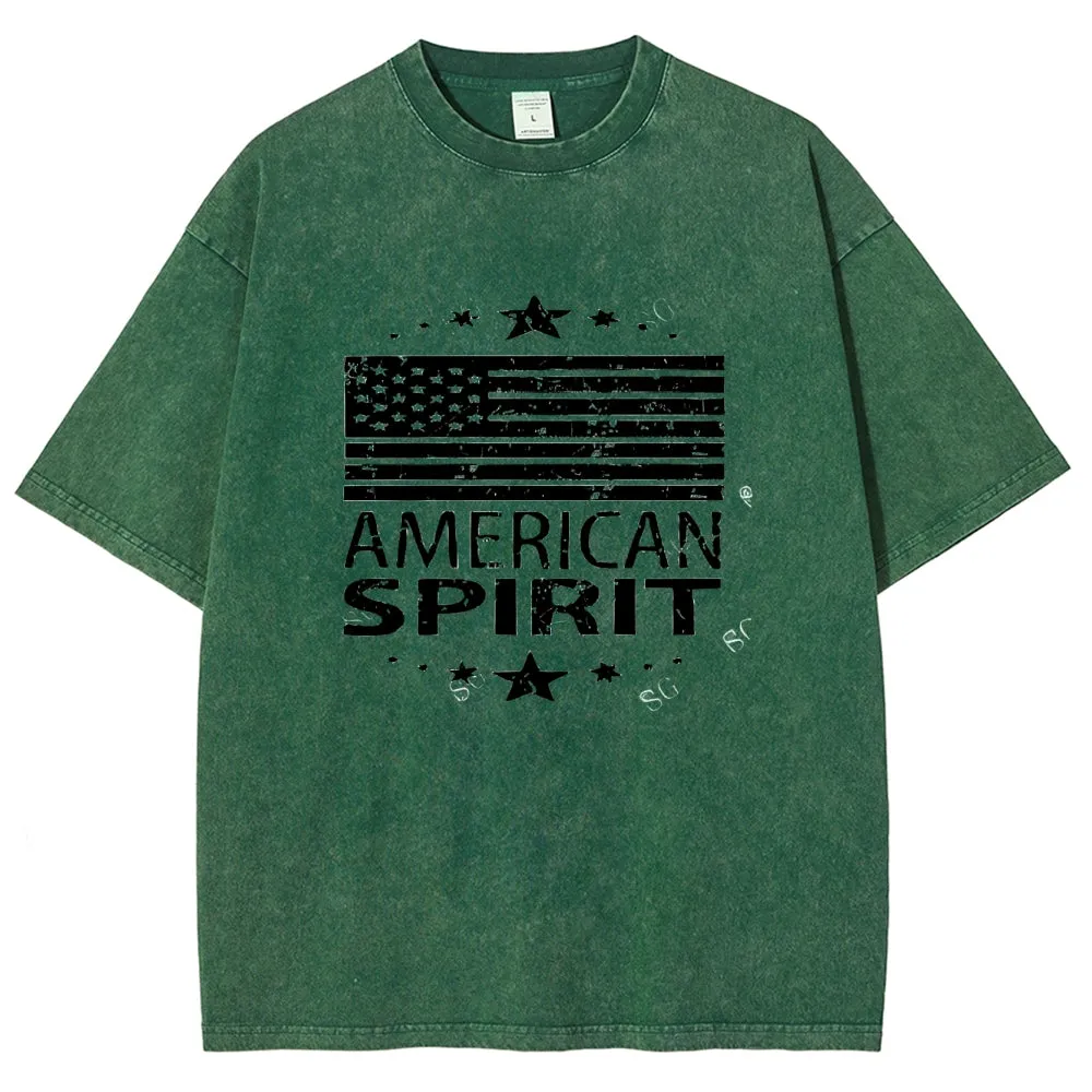 Unisex American Spirit Flag Star Graphic Vintage Washed Tee