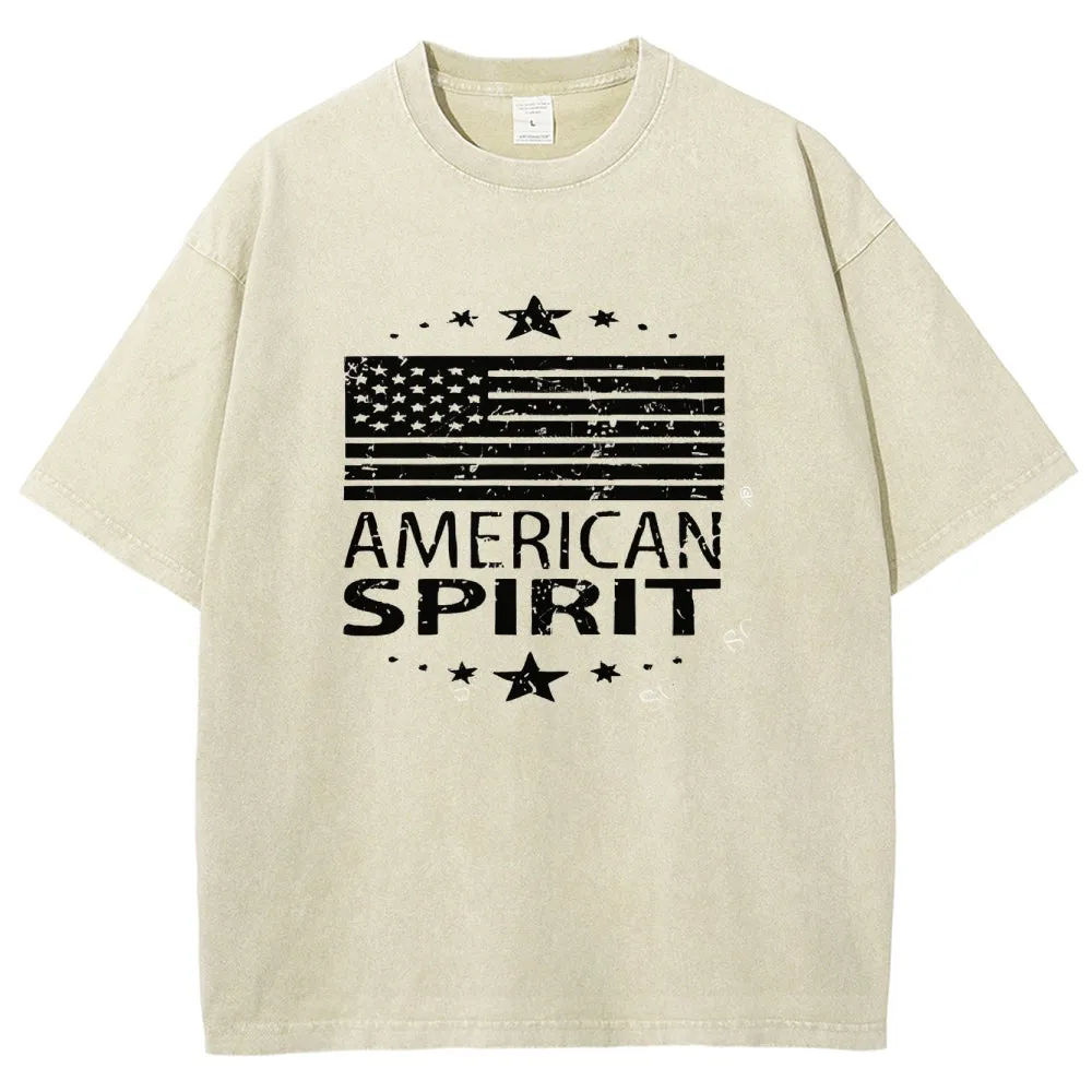 Unisex American Spirit Flag Star Graphic Vintage Washed Tee