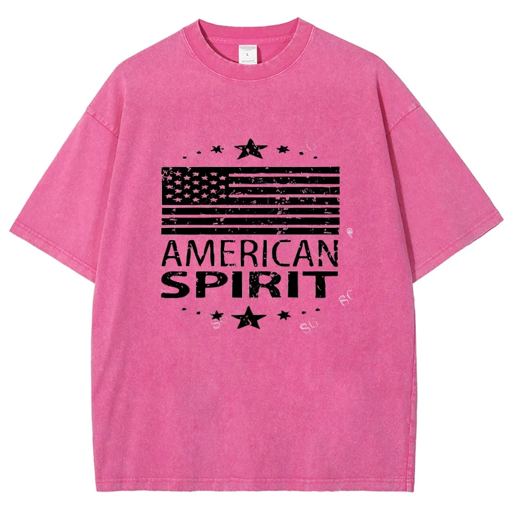 Unisex American Spirit Flag Star Graphic Vintage Washed Tee