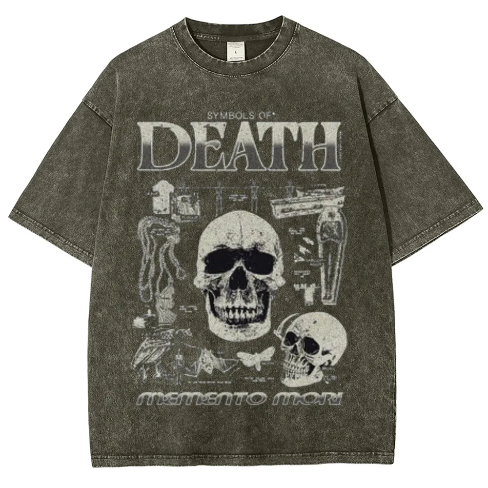Unisex Vintage Death Darkness Style Graphic Short Sleeve Washed T-shirt