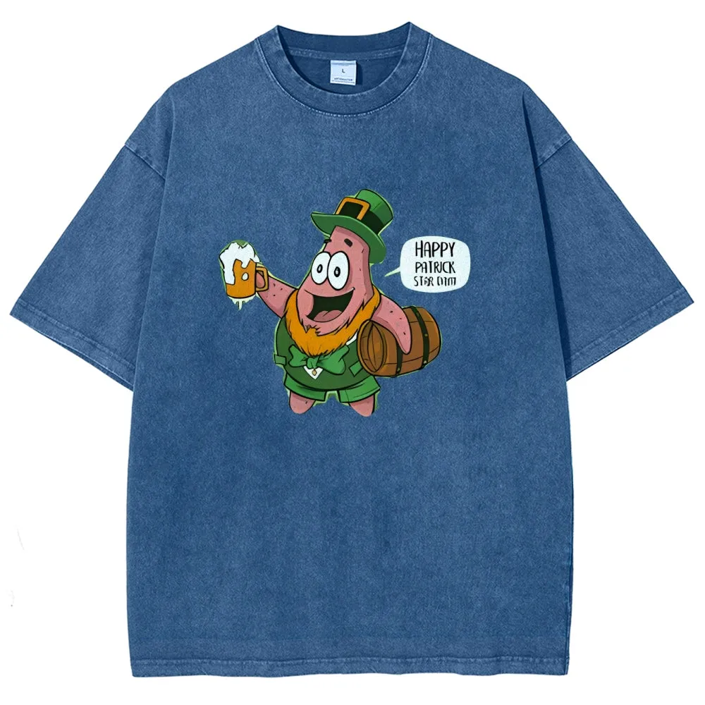 Unisex Vintage Happy St. Patrick's Day Cheer with Beer Graphic Washed Tee