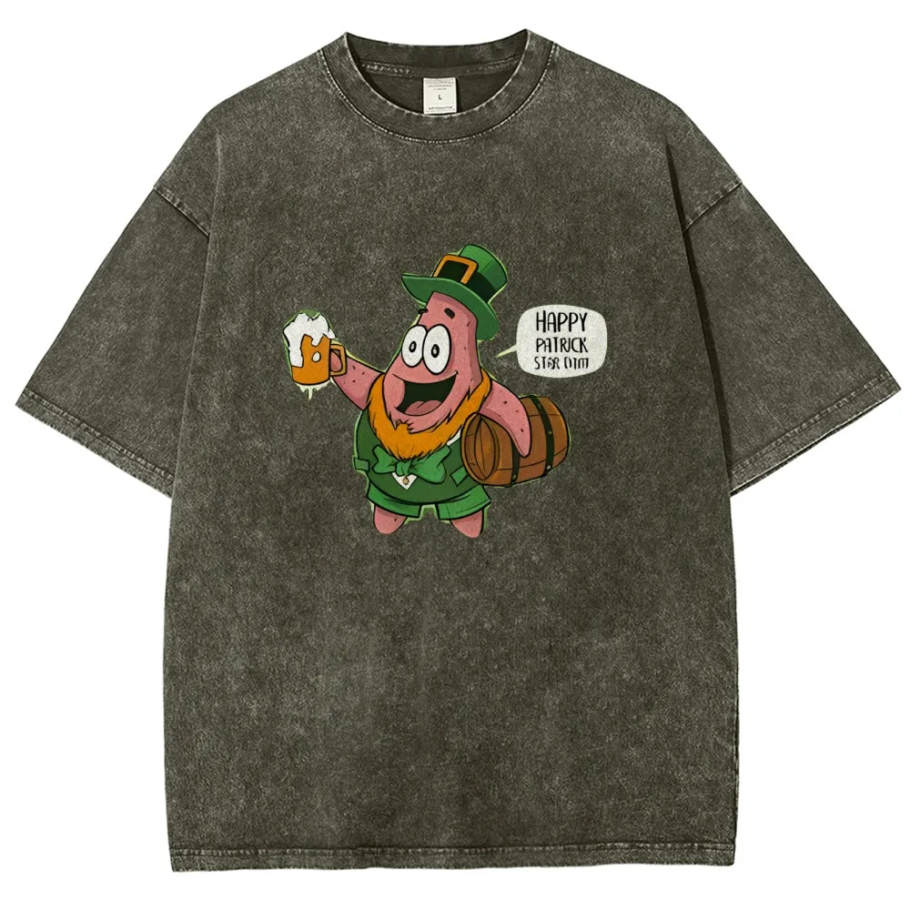 Unisex Vintage Happy St. Patrick's Day Cheer with Beer Graphic Washed Tee
