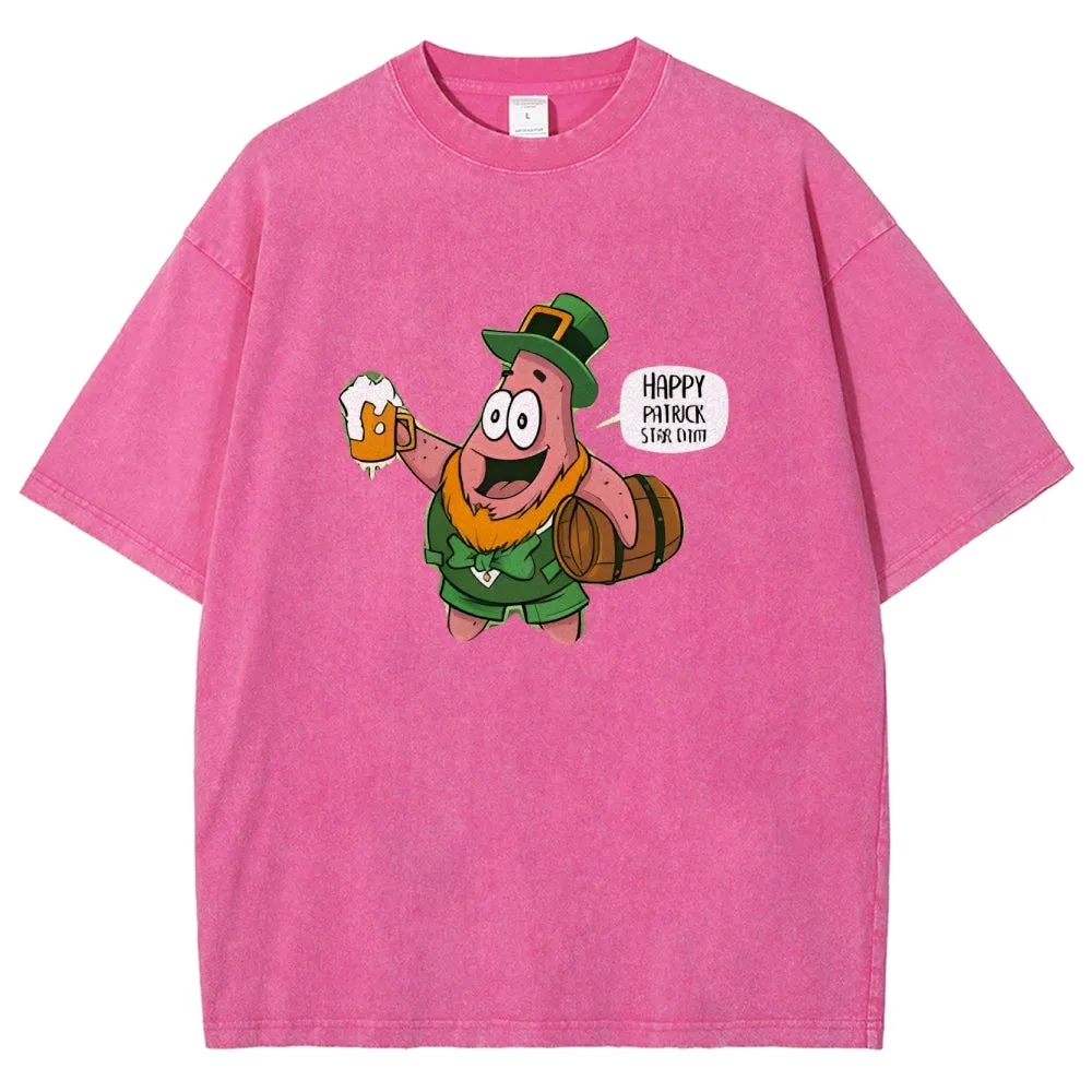 Unisex Vintage Happy St. Patrick's Day Cheer with Beer Graphic Washed Tee
