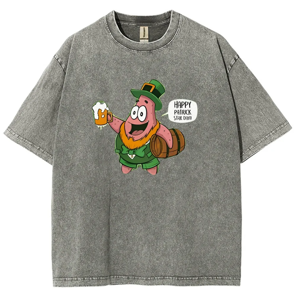 Unisex Vintage Happy St. Patrick's Day Cheer with Beer Graphic Washed Tee