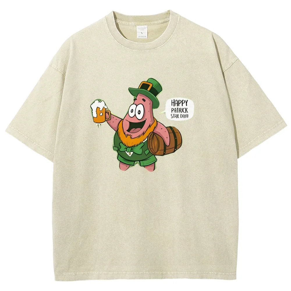 Unisex Vintage Happy St. Patrick's Day Cheer with Beer Graphic Washed Tee