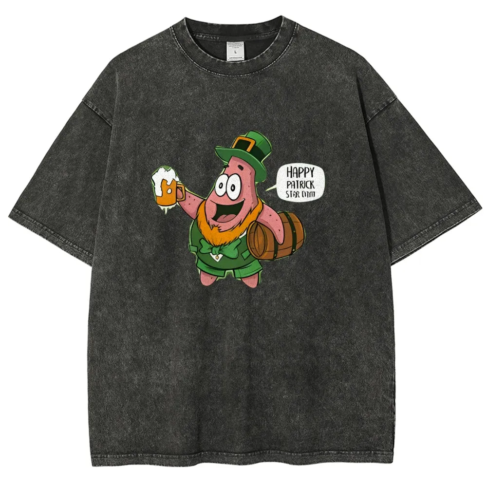 Unisex Vintage Happy St. Patrick's Day Cheer with Beer Graphic Washed Tee
