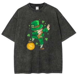 Unisex Vintage Happy St. Patrick's Day Cheer with Money Graphic Washed Tee