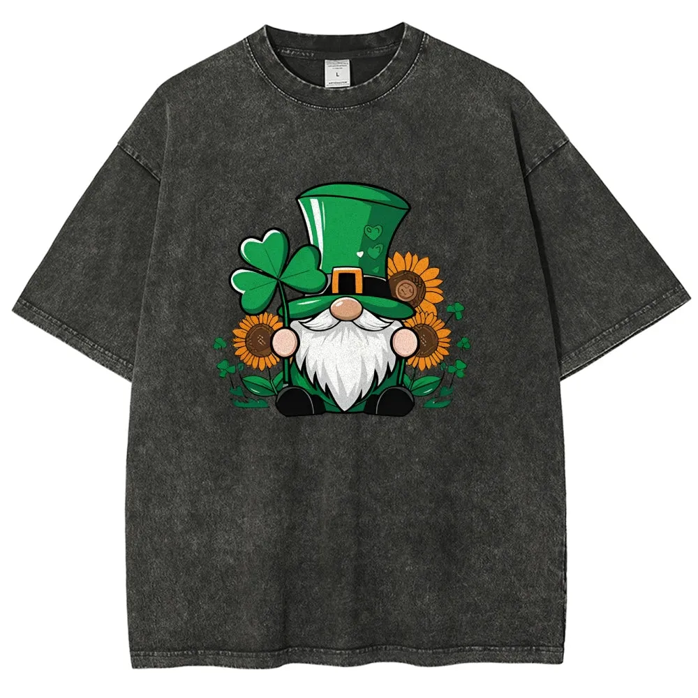 Unisex Vintage Happy St. Patrick's Day Shamrock Graphic Washed Tee