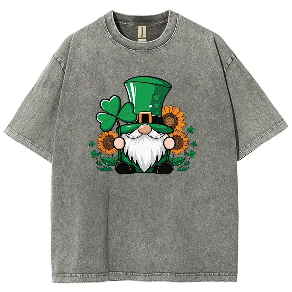 Unisex Vintage Happy St. Patrick's Day Shamrock Graphic Washed Tee