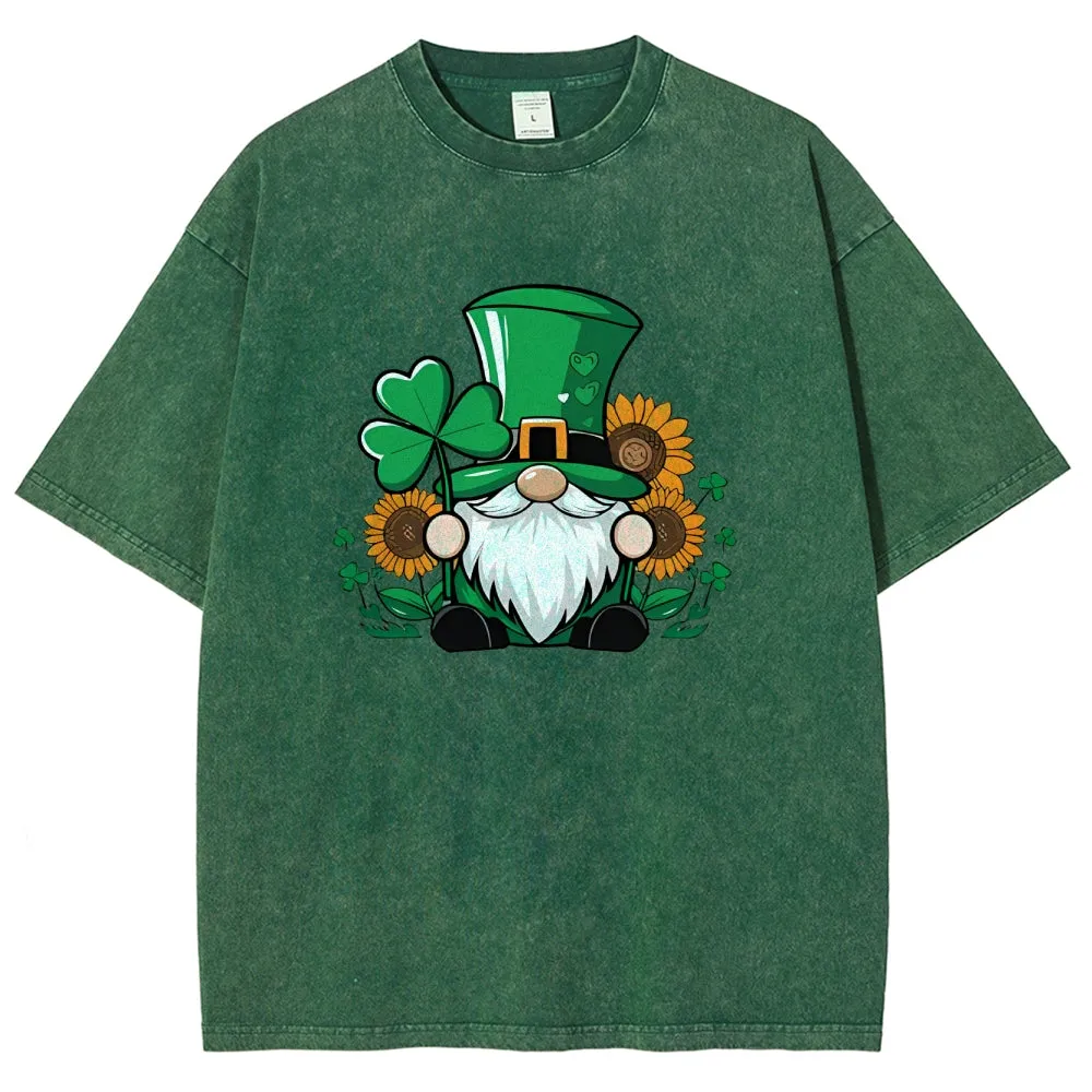 Unisex Vintage Happy St. Patrick's Day Shamrock Graphic Washed Tee