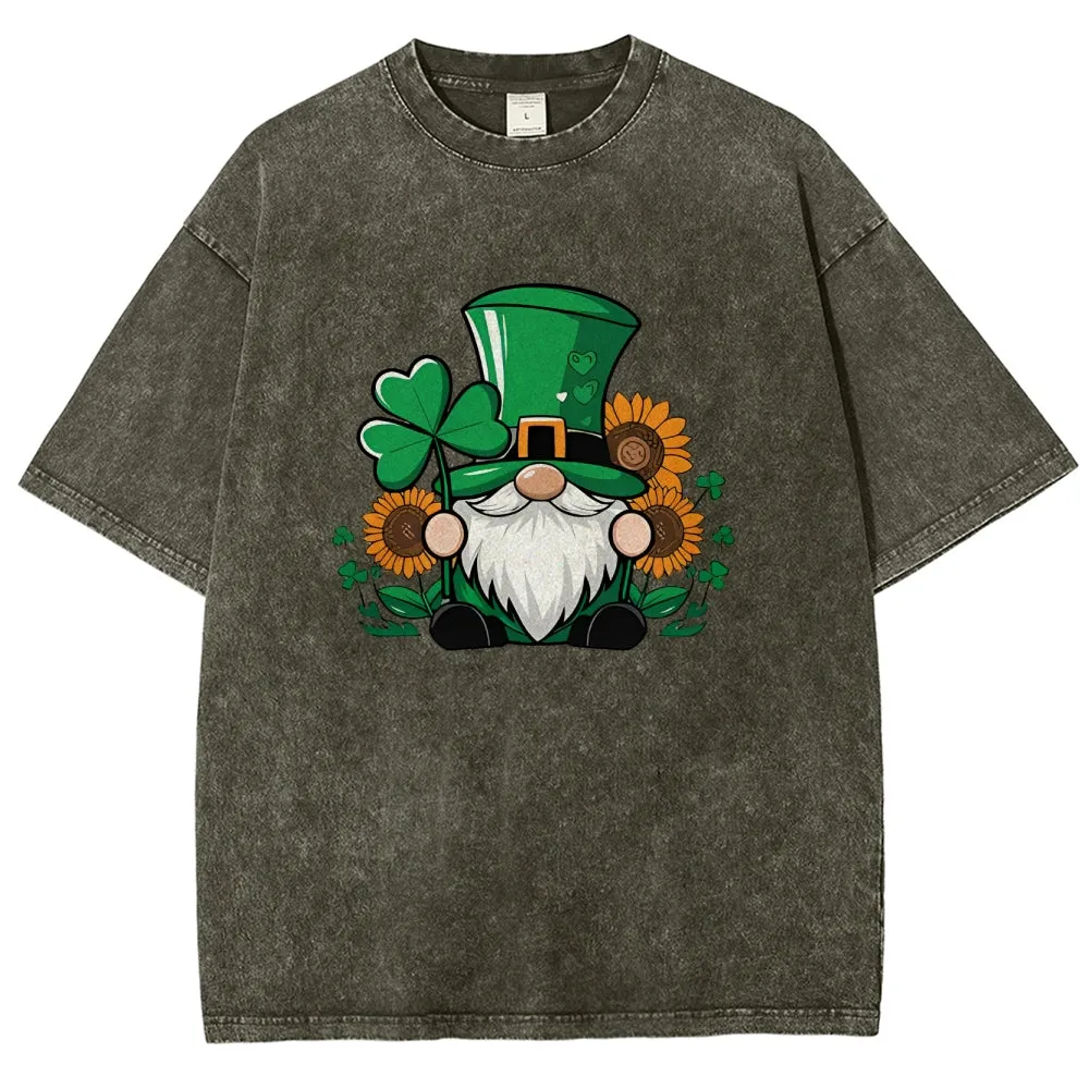 Unisex Vintage Happy St. Patrick's Day Shamrock Graphic Washed Tee