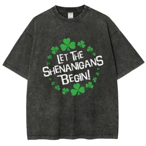 Unisex Vintage Let The Shenanigans Begin St. Patrick's Day Graphic Washed Tee