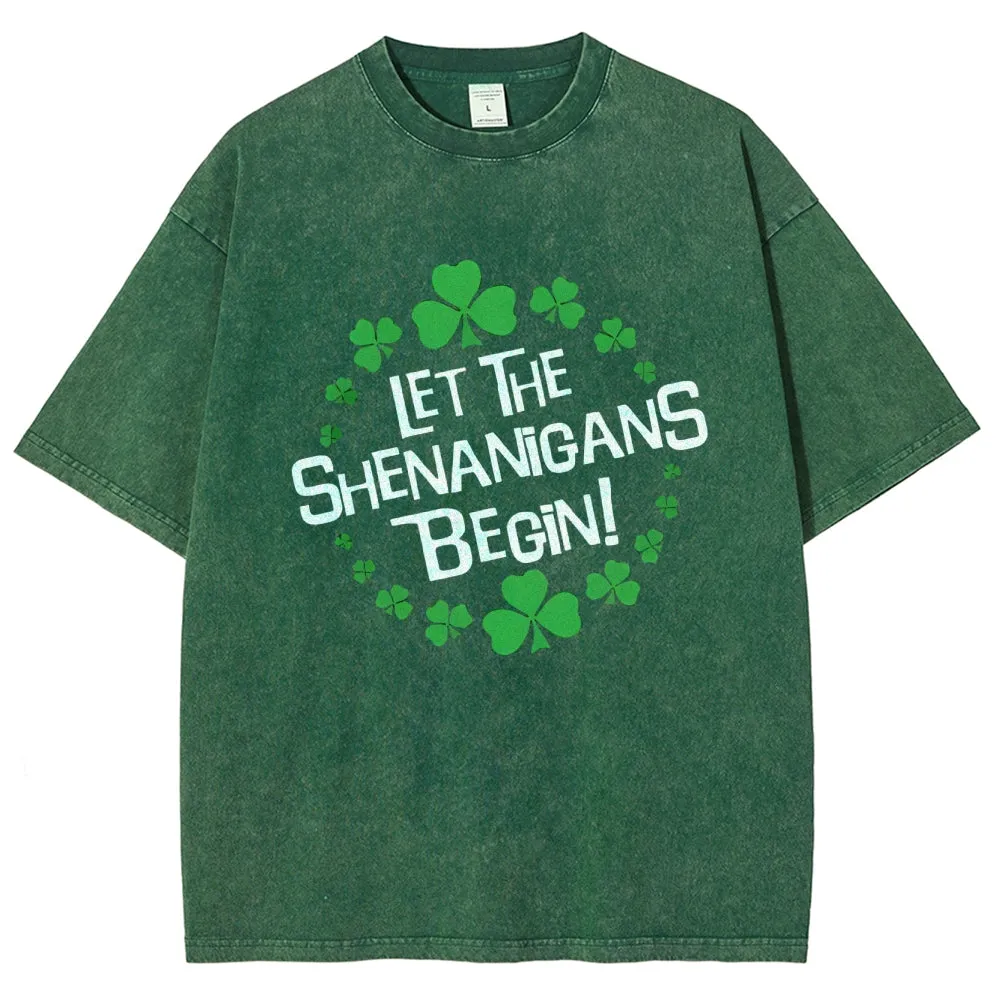 Unisex Vintage Let The Shenanigans Begin St. Patrick's Day Graphic Washed Tee