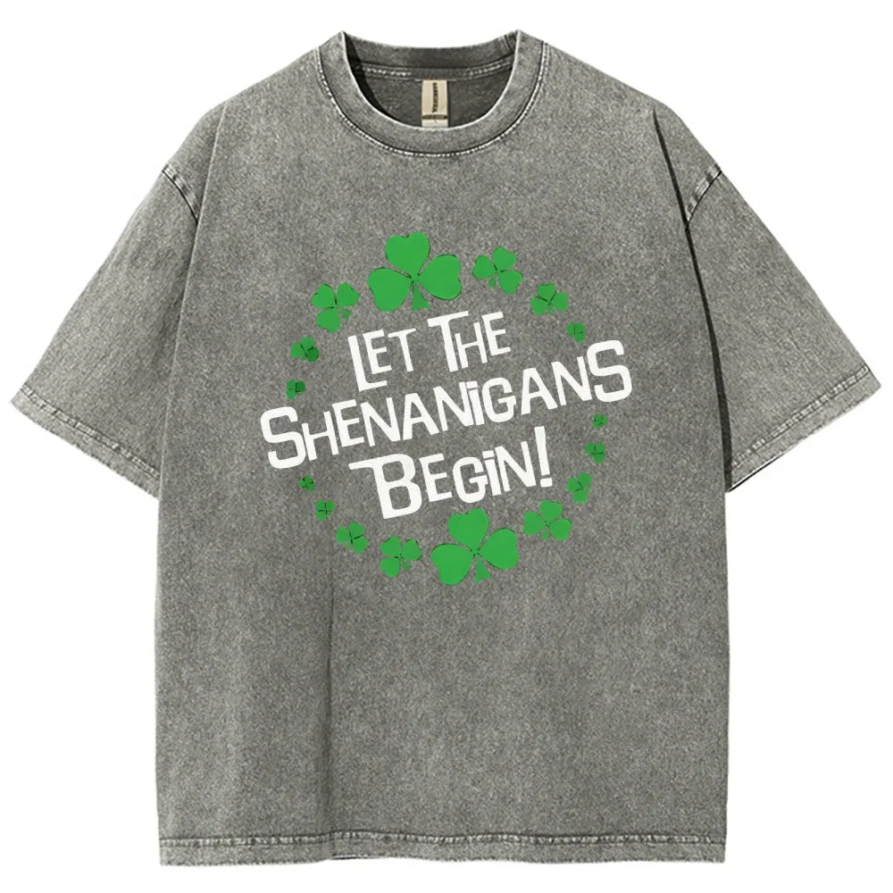 Unisex Vintage Let The Shenanigans Begin St. Patrick's Day Graphic Washed Tee