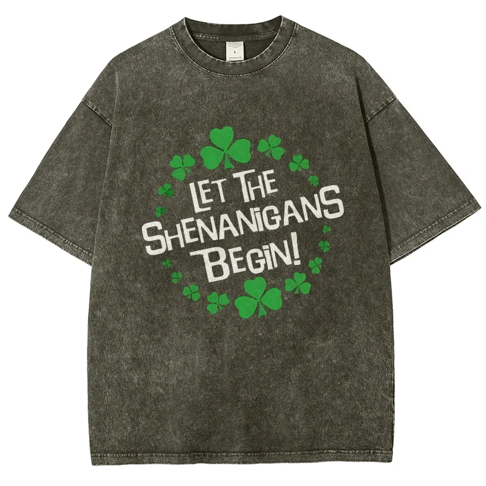 Unisex Vintage Let The Shenanigans Begin St. Patrick's Day Graphic Washed Tee