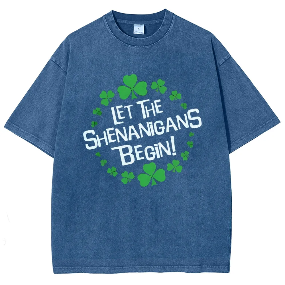 Unisex Vintage Let The Shenanigans Begin St. Patrick's Day Graphic Washed Tee