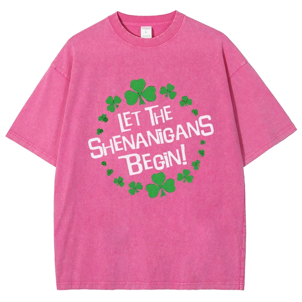Unisex Vintage Let The Shenanigans Begin St. Patrick's Day Graphic Washed Tee