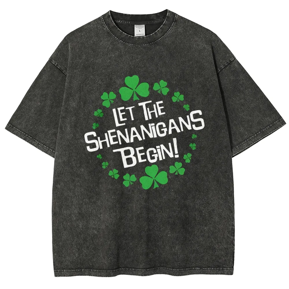 Unisex Vintage Let The Shenanigans Begin St. Patrick's Day Graphic Washed Tee