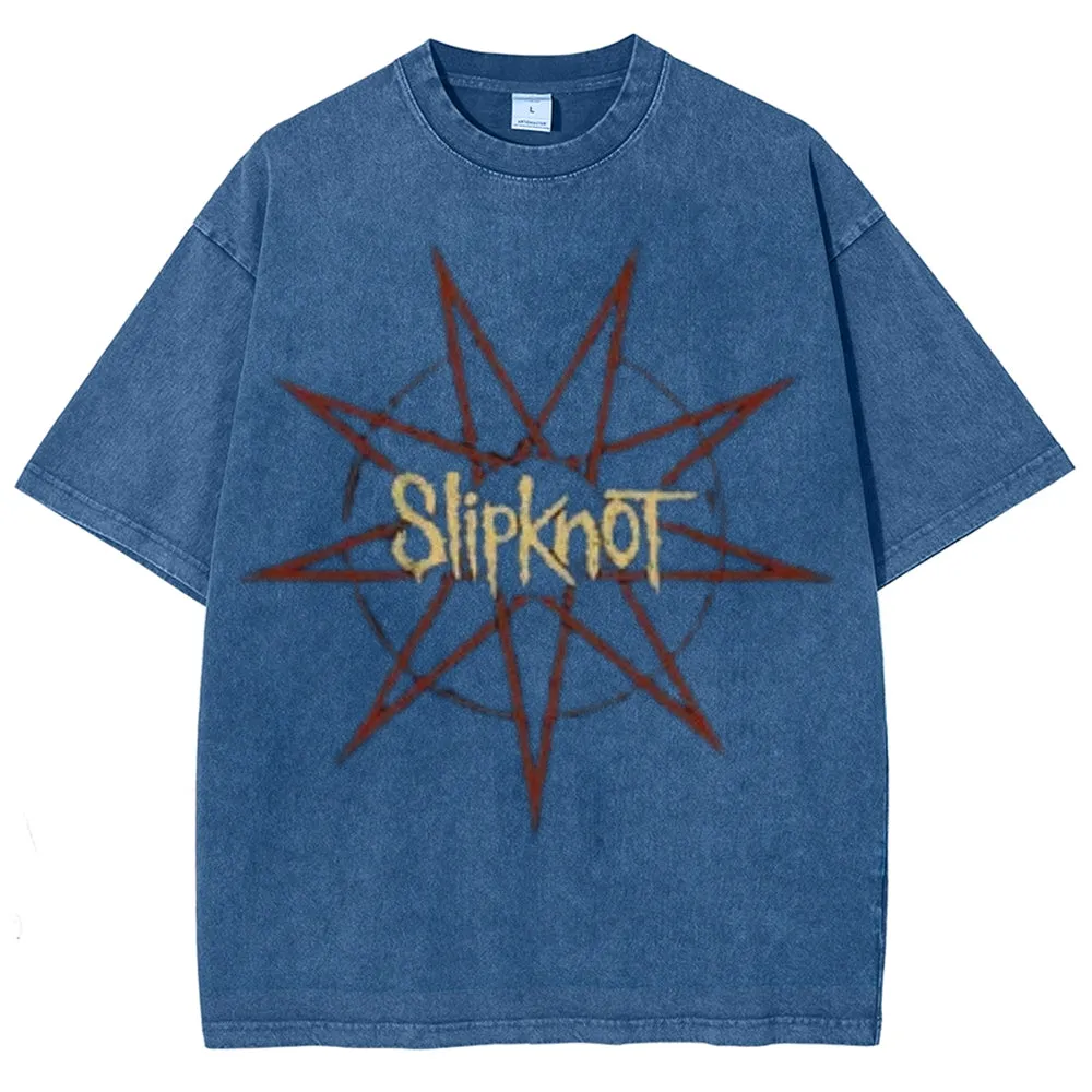 Unisex Vintage The Slipknot Rock Band Print Short Sleeve Casual Graphic Washed T-shirt